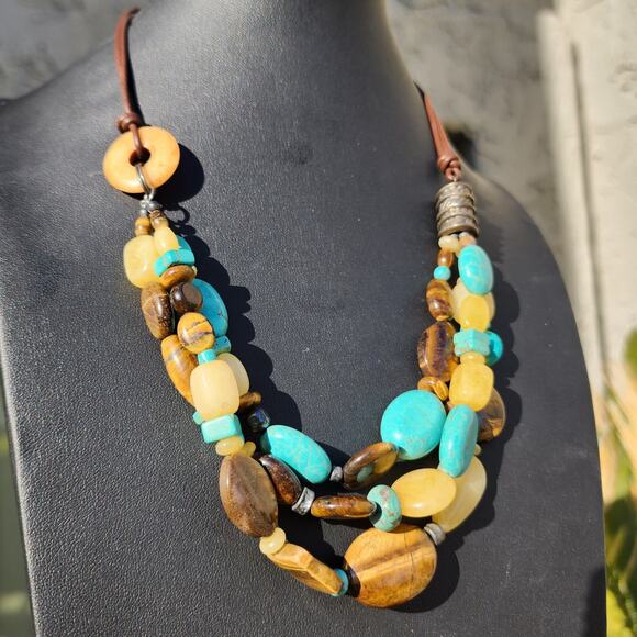 Silpada Turquoise Necklace N1858 Tigers Eye Calcite 925 Sterling Silver Leather - Picture 3 of 16